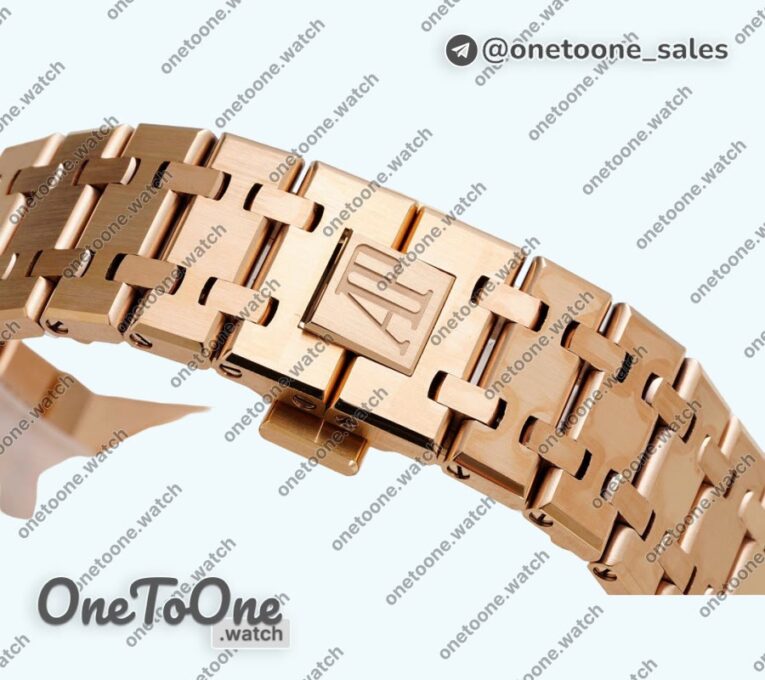 Реплика часов Audemars Piguet Royal Oak 41mm 15400 Rose gold Top-tier Копия один в один Blue Textured Dial on Stainless steel Bracelet