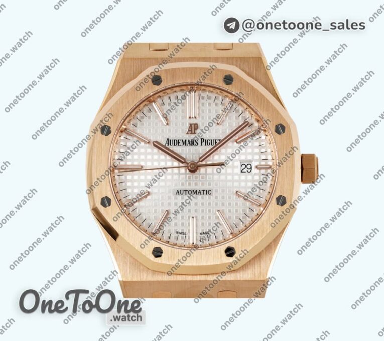 Реплика часов Audemars Piguet Royal Oak 41mm 15400 Rose gold Top-tier Копия один в один White Textured Dial on Stainless steel Bracelet