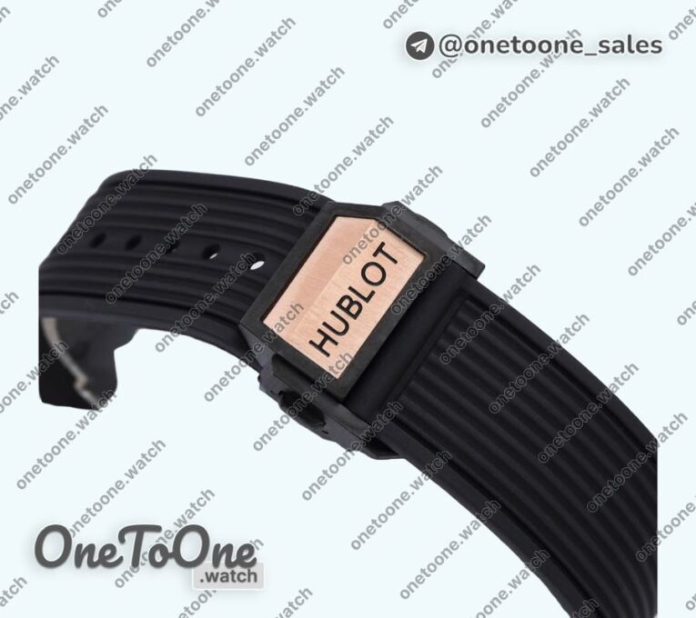 Реплика часов Hublot Hublot Big Bang Unico Rose gold Full Diamonds Top-tier Копия один в один Skeleton Dial Black Rubber Strap