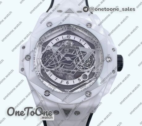 Реплика часов Hublot Big Bang Sang Bleu II White Ceramic Top-tier Копия один в один on White Rubber Strap