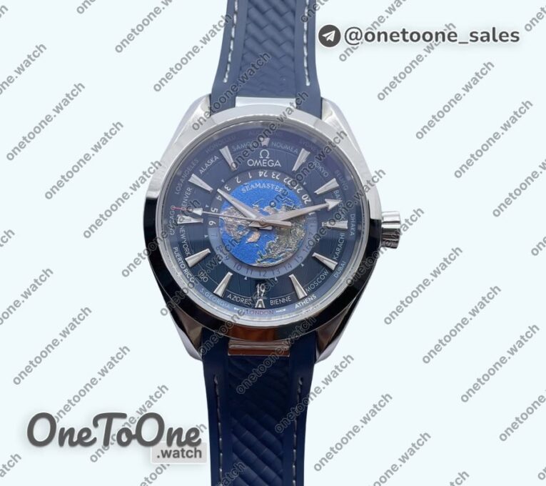 Реплика часов Omega Aqua Terra 150m T Worldtimer 43mm Stainless steel Case Rubber Strap