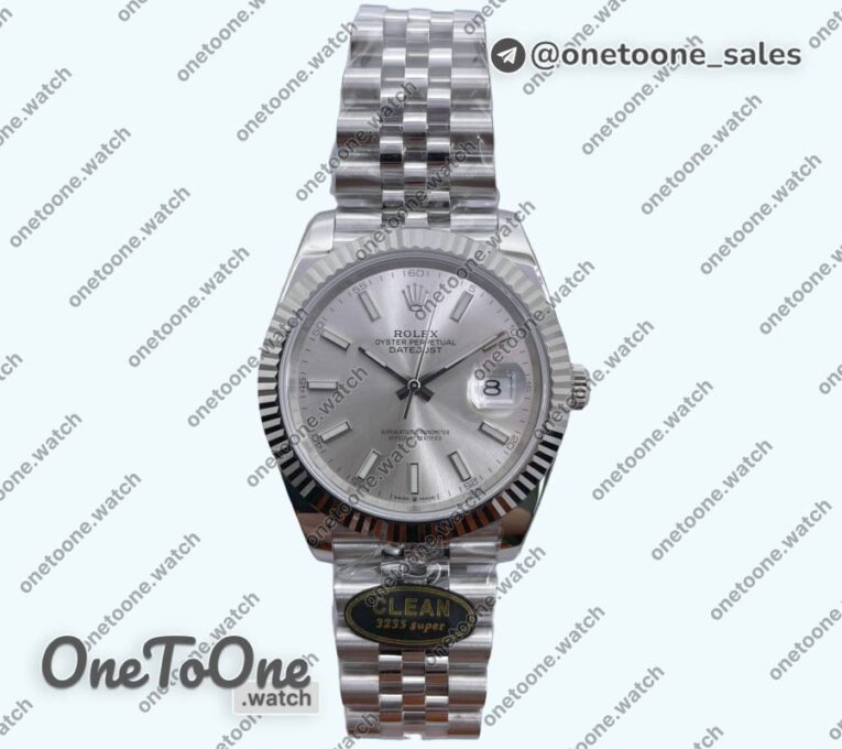 Реплика часов Rolex Datejust 41 Stainless steel 904L Steel Top-tier Копия один в один Silver Dial Jubilee Bracelet