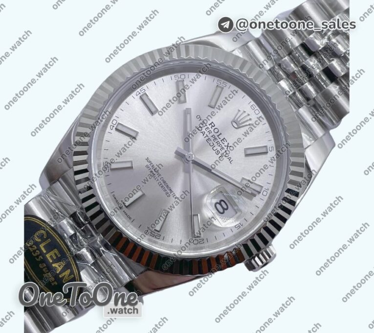 Реплика часов Rolex Datejust 41 Stainless steel 904L Steel Top-tier Копия один в один Silver Dial Jubilee Bracelet