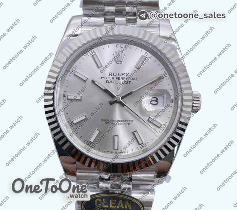 Реплика часов Rolex Datejust 41 Stainless steel 904L Steel Top-tier Копия один в один Silver Dial Jubilee Bracelet