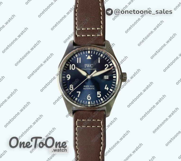 Реплика часов Iwc Mark XVIII IW327010 Le Petit Prince Top-tier Копия один в один Blue Dial on Brown Leather Strap V7F Asian ET