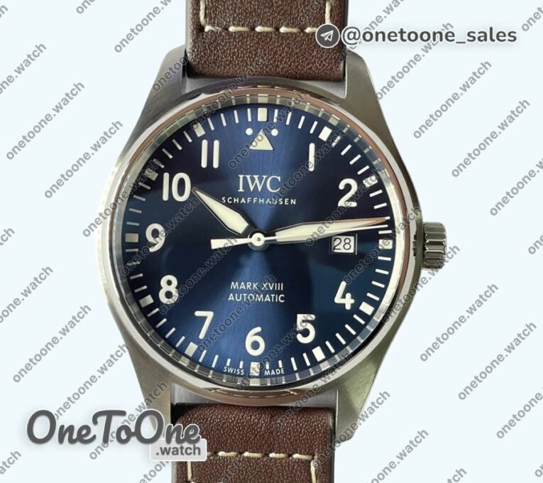 Реплика часов Iwc Mark XVIII IW327010 Le Petit Prince Top-tier Копия один в один Blue Dial on Brown Leather Strap V7F Asian ET