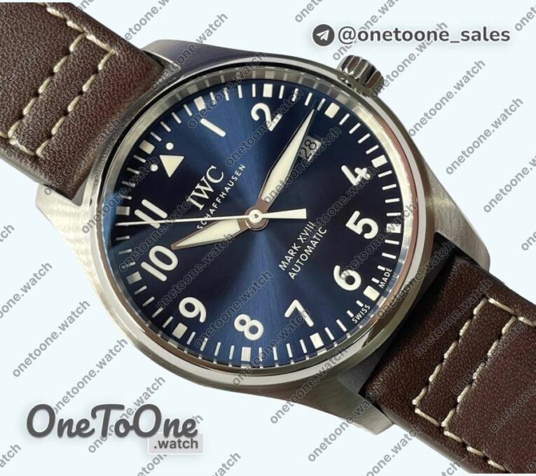 Реплика часов Iwc Mark XVIII IW327010 Le Petit Prince Top-tier Копия один в один Blue Dial on Brown Leather Strap V7F Asian ET