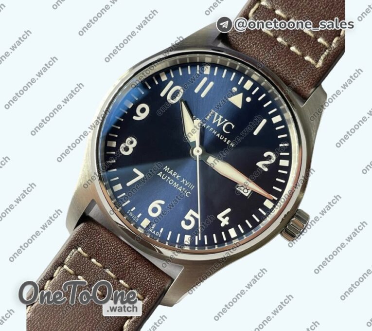 Реплика часов Iwc Mark XVIII IW327010 Le Petit Prince Top-tier Копия один в один Blue Dial on Brown Leather Strap V7F Asian ET