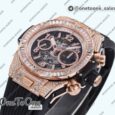 Реплика часов Hublot Hublot Big Bang Unico Rose gold Full Diamonds Top-tier Копия один в один Skeleton Dial Princess Bezel Black Rubber Strap