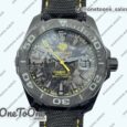 Реплика часов Tag Heuer AquaRacer Calibre 5 DLC Case CF Bezel Yellow Numbers Nylon Strap