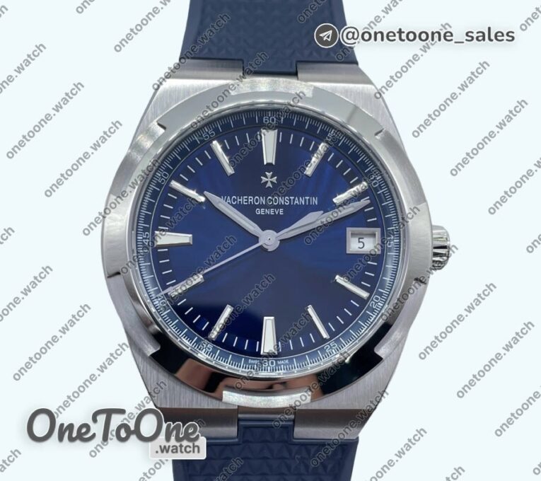 Реплика часов Vacheron Constantin Overseas 4500V Stainless steel Top-tier Копия один в один Blue Dial on Blue Rubber Strap