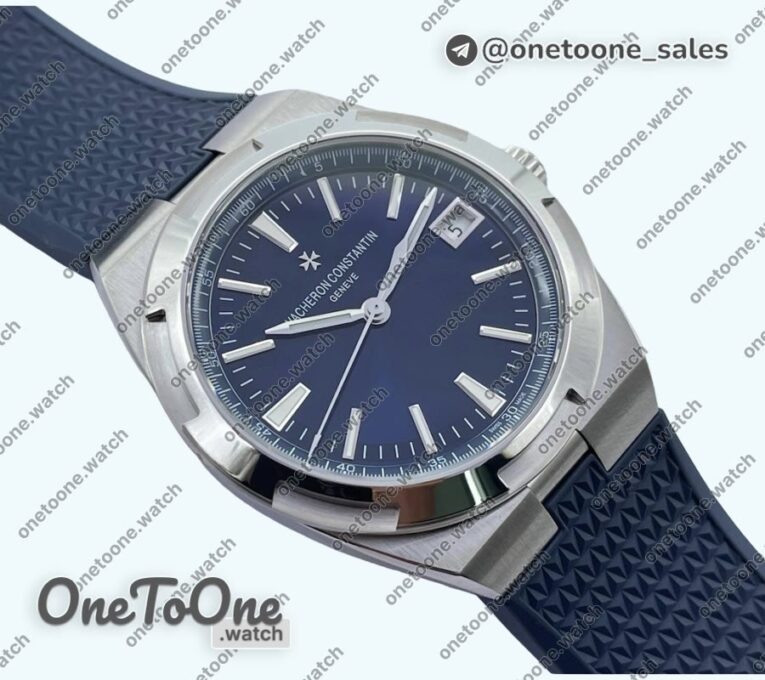 Реплика часов Vacheron Constantin Overseas 4500V Stainless steel Top-tier Копия один в один Blue Dial on Blue Rubber Strap