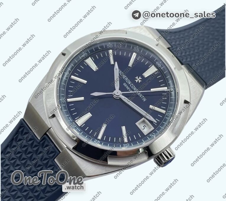 Реплика часов Vacheron Constantin Overseas 4500V Stainless steel Top-tier Копия один в один Blue Dial on Blue Rubber Strap