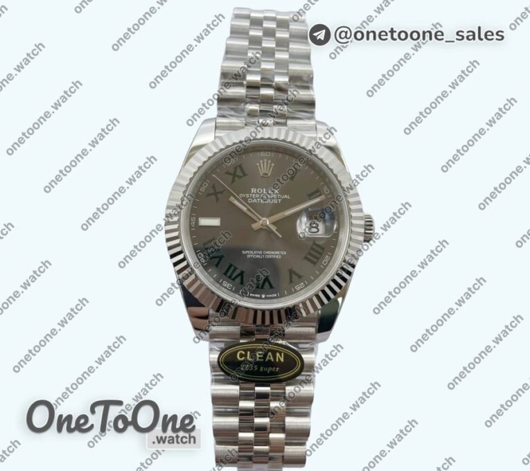 Реплика часов Rolex Datejust 41 Stainless steel 904L Steel Top-tier Копия один в один Gray Dial Green Roman on Stainless steel Bracelet