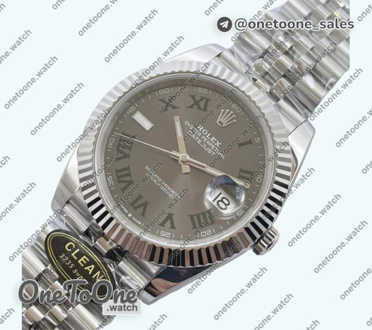Реплика часов Rolex Datejust 41 Stainless steel 904L Steel Top-tier Копия один в один Gray Dial Green Roman on Stainless steel Bracelet