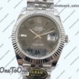 Реплика часов Rolex Datejust 41 Stainless steel 904L Steel Top-tier Копия один в один Gray Dial Green Roman on Stainless steel Bracelet