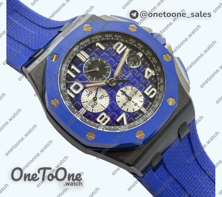 Реплика часов Audemars Piguet Royal Oak Offshore 2020 44mm Top-tier Копия один в один Blue Ceramic Bezel on Rubber Strap R