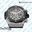 Реплика часов Hublot Hublot Big Bang Unico Titanium Ceramic Bezel Top-tier Копия один в один Skeleton Dial Black Rubber Strap