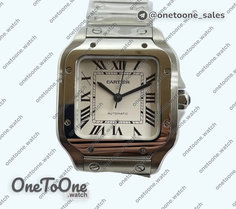 Реплика часов Cartier Santos de Cartier 35mm 2018 Top-tier Копия один в один White Dial on Stainless steel SmartLinks Bracelet MIYOTA 3KF 9015