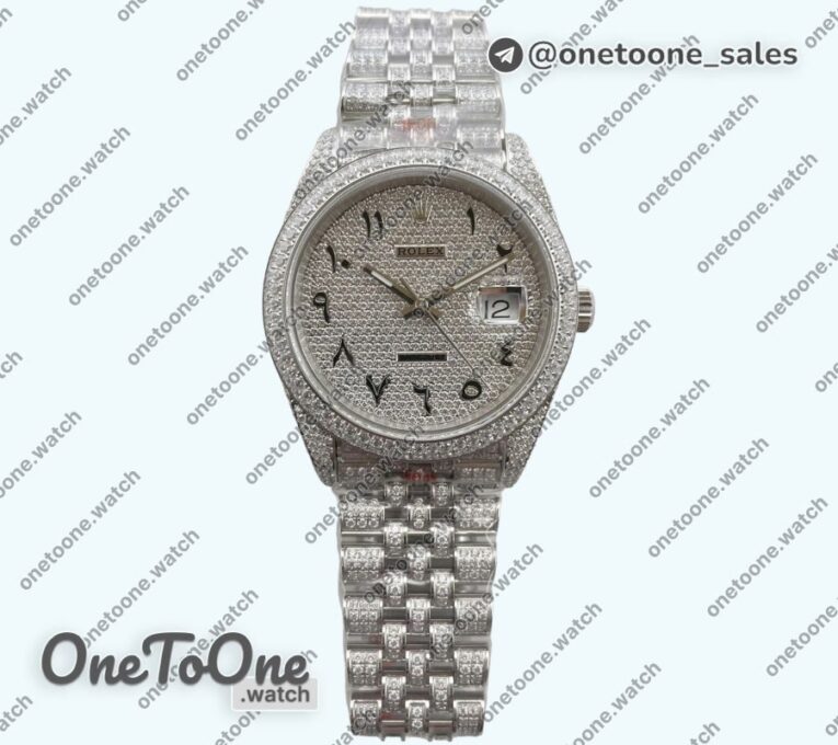 Реплика часов Rolex DateJust 41mm 126334 Full Paved Diamonds Top-tier Копия один в один Diamond Dial Arabic Markers Jubilee Bracelet