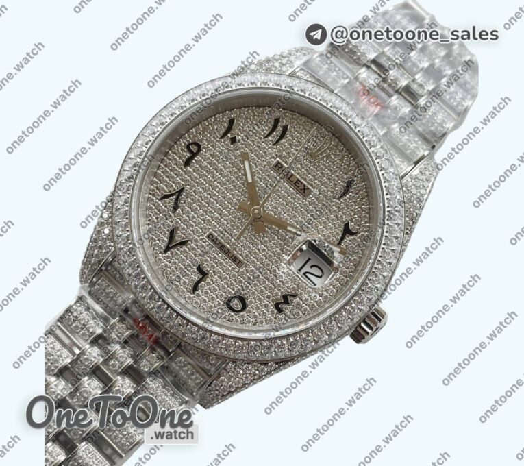 Реплика часов Rolex DateJust 41mm 126334 Full Paved Diamonds Top-tier Копия один в один Diamond Dial Arabic Markers Jubilee Bracelet