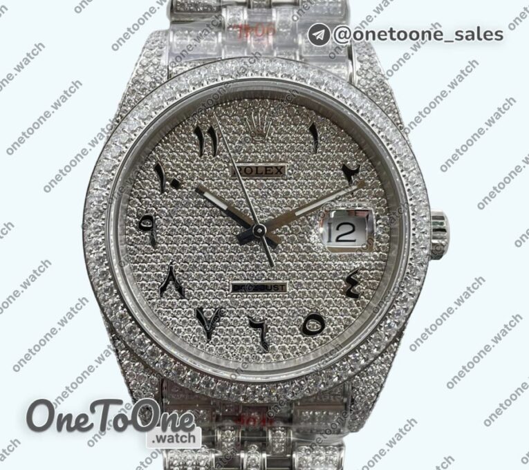 Реплика часов Rolex DateJust 41mm 126334 Full Paved Diamonds Top-tier Копия один в один Diamond Dial Arabic Markers Jubilee Bracelet