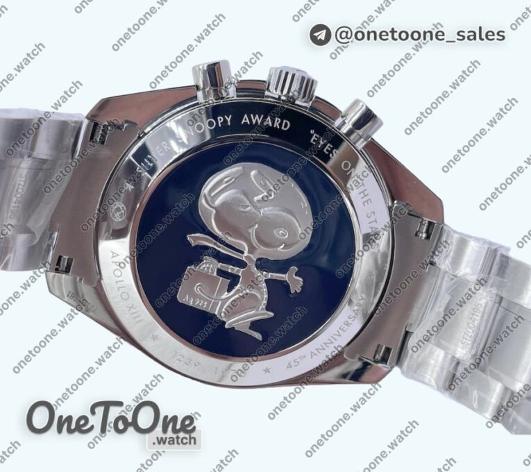 Реплика часов Omega Speedmaster Stainless steel Snoopy Top-tier Копия один в один White Dial Bracelet Manual Winding Chrono Movement