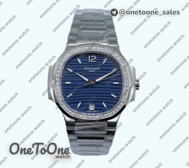 Реплика часов Patek Philippe Nautilus 7118 Ladies Top-tier Копия один в один Blue Dial Diamonds Bezel on Stainless steel Bracelet 3KF