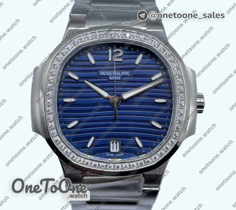 Реплика часов Patek Philippe Nautilus 7118 Ladies Top-tier Копия один в один Blue Dial Diamonds Bezel on Stainless steel Bracelet 3KF