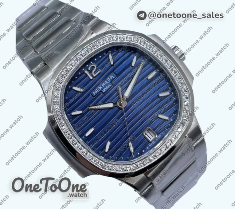 Реплика часов Patek Philippe Nautilus 7118 Ladies Top-tier Копия один в один Blue Dial Diamonds Bezel on Stainless steel Bracelet 3KF