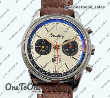Реплика часов Breitling Top Time Dues Chrono Stainless steel/LE Cream Dial Stick Marker Leather Strap BLS