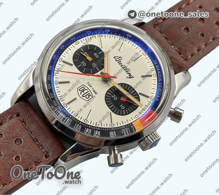 Реплика часов Breitling Top Time Dues Chrono Stainless steel/LE Cream Dial Stick Marker Leather Strap BLS