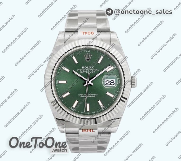 Реплика часов Rolex DateJust 41mm Stainless steel Top-tier Копия один в один Stick Marker Green Dial Stainless steel Oyster Bracelet E