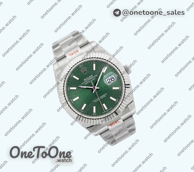 Реплика часов Rolex DateJust 41mm Stainless steel Top-tier Копия один в один Stick Marker Green Dial Stainless steel Oyster Bracelet E