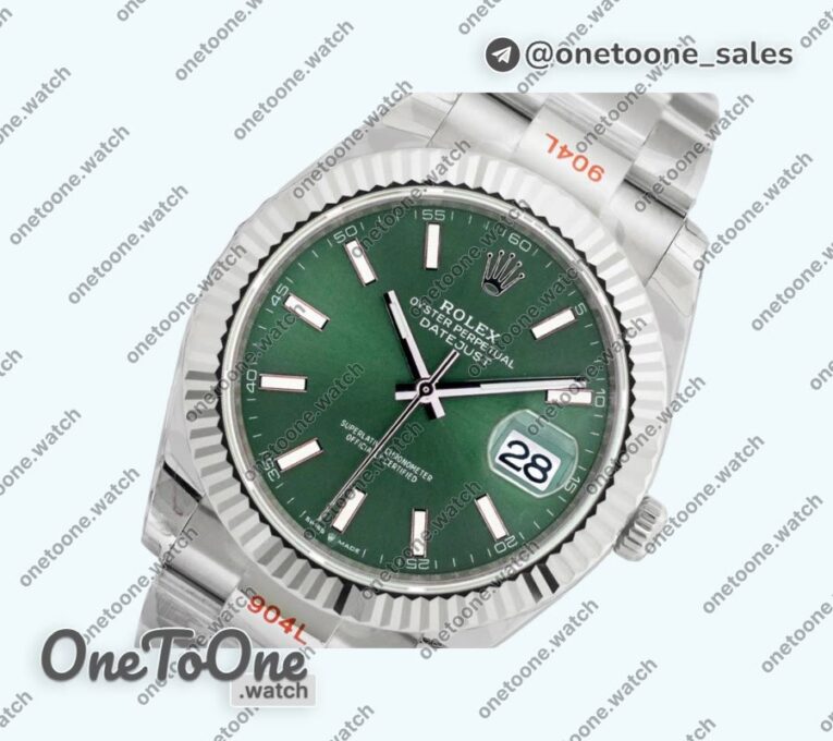 Реплика часов Rolex DateJust 41mm Stainless steel Top-tier Копия один в один Stick Marker Green Dial Stainless steel Oyster Bracelet E