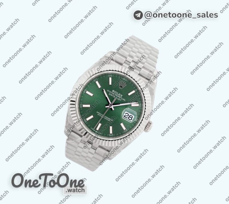 Реплика часов Rolex DateJust 41mm Stainless steel Top-tier Копия один в один Stick Marker Green Dial Stainless steel Jubilee Bracelet E