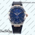Реплика часов Omega Constellation Ceramic Bezel Stainless steel/Rose gold Top-tier Копия один в один Blue Dial Gummy Strap