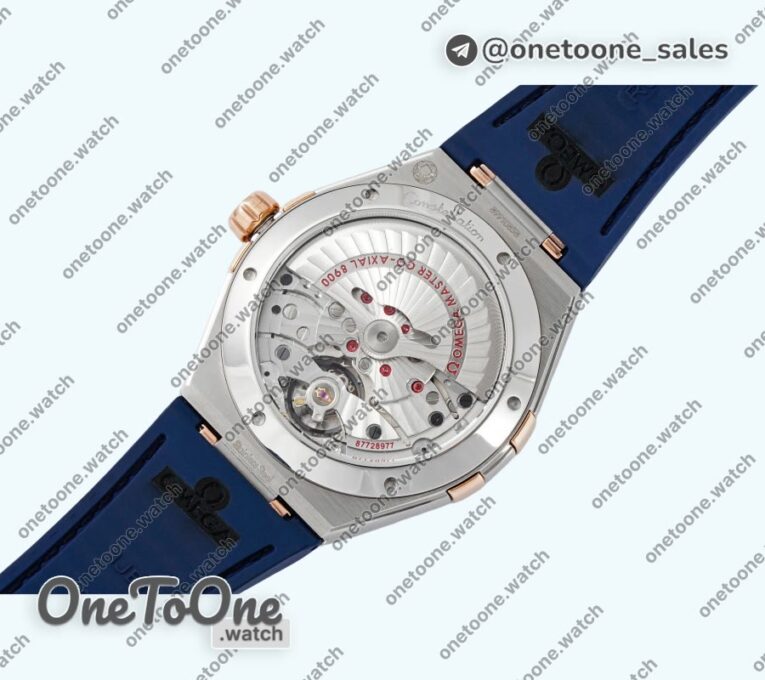 Реплика часов Omega Constellation Ceramic Bezel Stainless steel/Rose gold Top-tier Копия один в один Blue Dial Gummy Strap