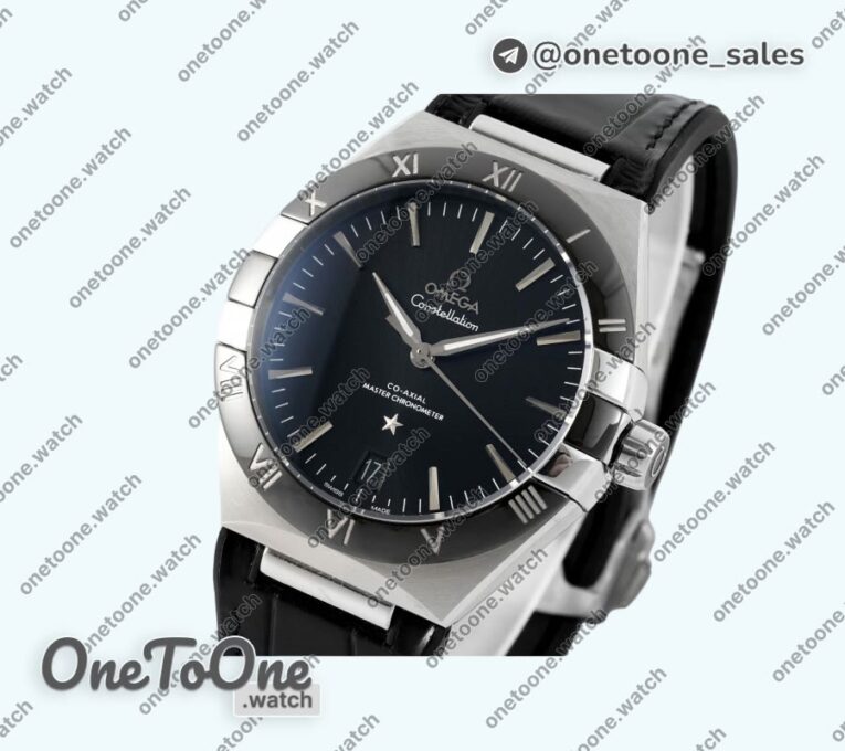Реплика часов Omega Constellation Ceramic Bezel Stainless steel Top-tier Копия один в один Black Dial Gummy Strap