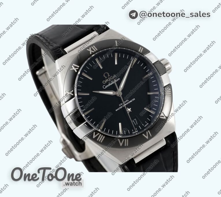 Реплика часов Omega Constellation Ceramic Bezel Stainless steel Top-tier Копия один в один Black Dial Gummy Strap