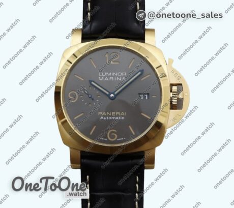 Реплика часов Panerai PAM 1115 Luminor Marina Auto 44mm Yellow gold Case Grey Dial Leather P9010