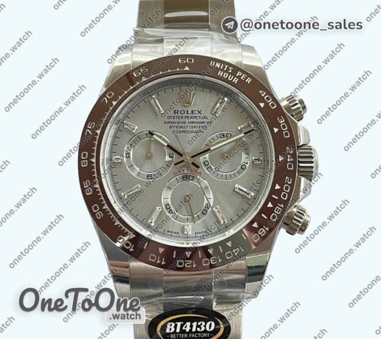 Реплика часов Rolex Daytona 116506 Brown Ceramic Top-tier Копия один в один Ice Blue Dial Crystal Mark Stainless steel Bracelet v2