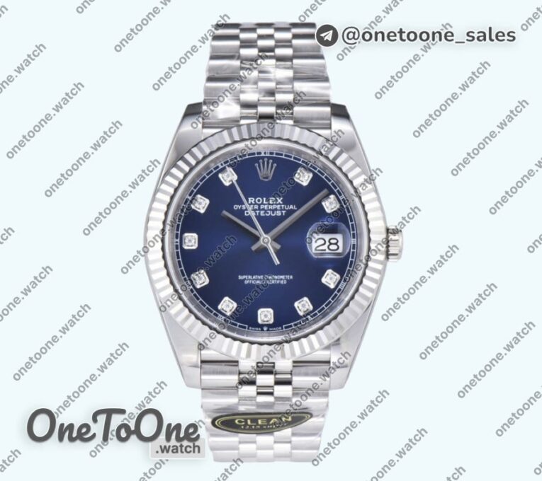 Реплика часов Rolex Datejust 41 Stainless steel 904L Steel Top-tier Копия один в один Blue Dial Diamonds Mark Jubilee Bracelet