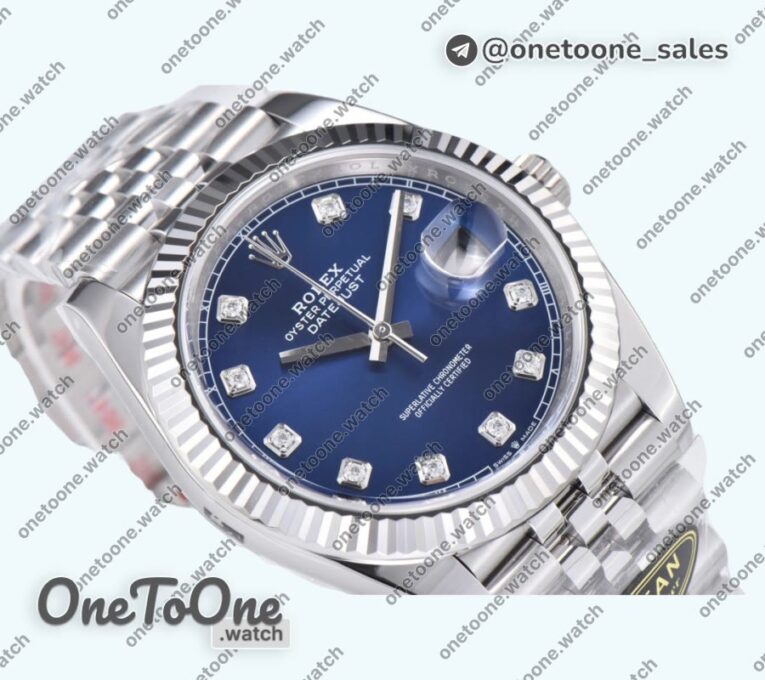 Реплика часов Rolex Datejust 41 Stainless steel 904L Steel Top-tier Копия один в один Blue Dial Diamonds Mark Jubilee Bracelet