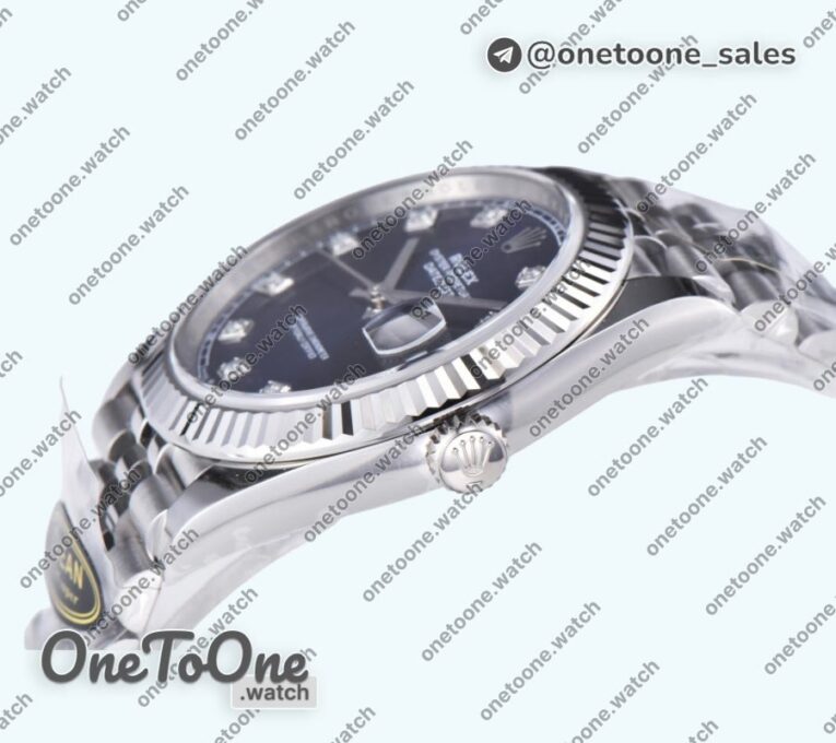 Реплика часов Rolex Datejust 41 Stainless steel 904L Steel Top-tier Копия один в один Blue Dial Diamonds Mark Jubilee Bracelet