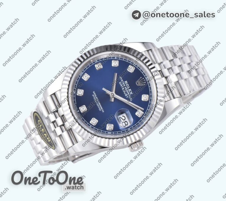 Реплика часов Rolex Datejust 41 Stainless steel 904L Steel Top-tier Копия один в один Blue Dial Diamonds Mark Jubilee Bracelet