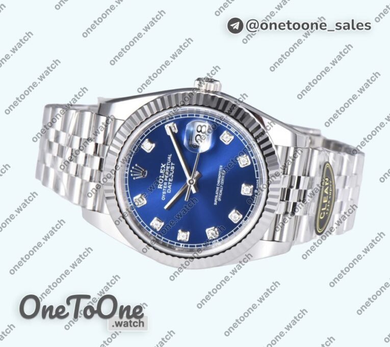 Реплика часов Rolex Datejust 41 Stainless steel 904L Steel Top-tier Копия один в один Blue Dial Diamonds Mark Jubilee Bracelet