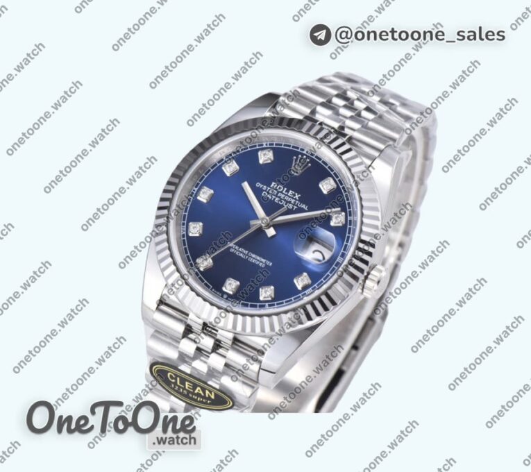 Реплика часов Rolex Datejust 41 Stainless steel 904L Steel Top-tier Копия один в один Blue Dial Diamonds Mark Jubilee Bracelet