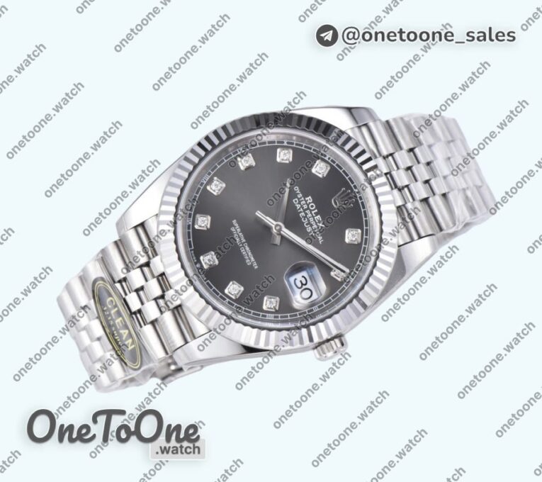 Реплика часов Rolex Datejust 41 Stainless steel 904L Steel Top-tier Копия один в один Grey Dial Diamonds Mark Jubilee Bracelet