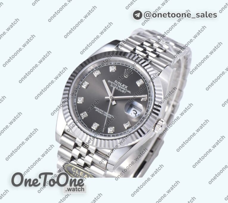 Реплика часов Rolex Datejust 41 Stainless steel 904L Steel Top-tier Копия один в один Grey Dial Diamonds Mark Jubilee Bracelet